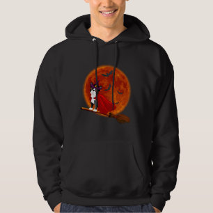 Boston Terrier Hund Riding Broom Blood Måne Hoodie