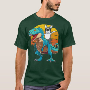 Boston Terrier Hund Riding Dinosaur T Rex Boys Shirt