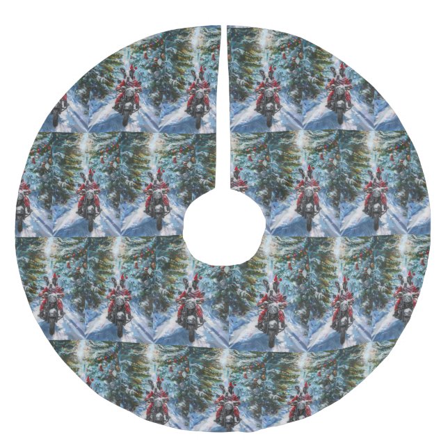 Boston Terrier Hund Riding Motorcykel jul Julgransmatta Borstad Polyester (Framsidan)