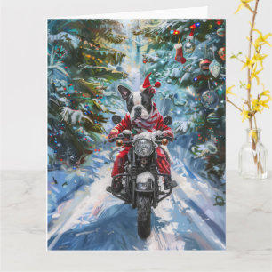 Boston Terrier Hund Riding Motorcykel jul Kort