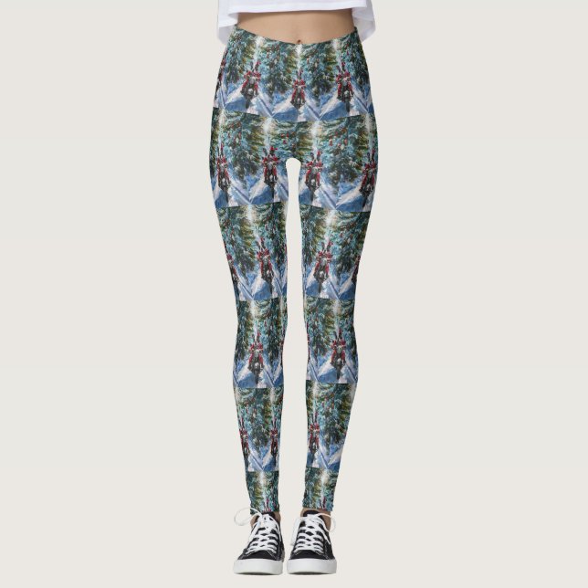 Boston Terrier Hund Riding Motorcykel jul Leggings (Framsida)