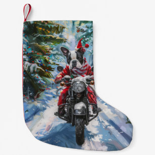 Boston Terrier Hund Riding Motorcykel jul Liten Julstrumpa