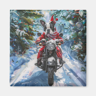 Boston Terrier Hund Riding Motorcykel jul Magnet