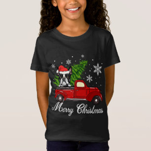 Boston Terrier Hund Riding Red Lastbil Merry Chris T Shirt