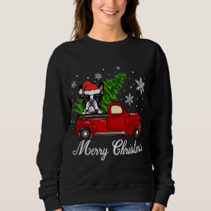 Boston Terrier Hund Riding Red Lastbil Merry Chris T Shirt