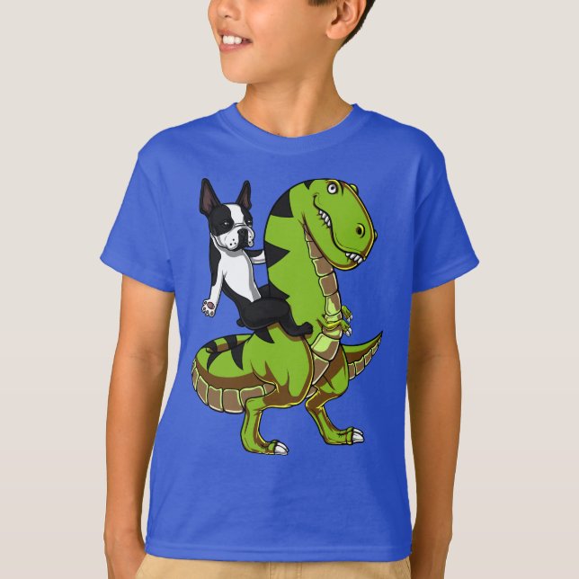 Boston Terrier Hund Riding Unicorn T Shirt (Framsida)