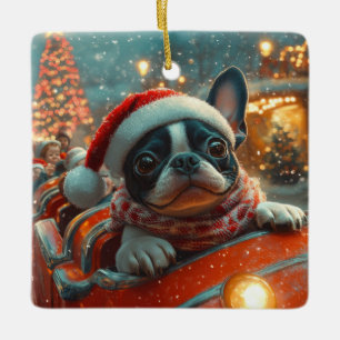 Boston Terrier Hund Roller Underlägg jul Julgransprydnad Keramik