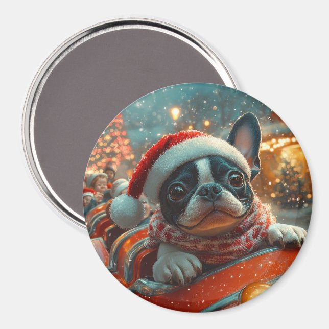 Boston Terrier Hund Roller Underlägg jul Magnet (Front/Back)