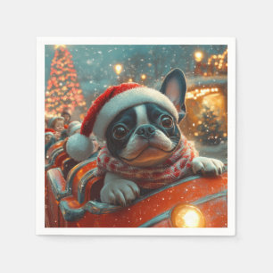 Boston Terrier Hund Roller Underlägg jul Pappersservett
