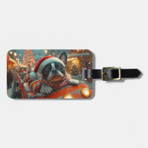 Boston Terrier Hund Rulltrappa Jul Bagagebricka
