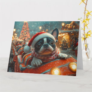 Boston Terrier Hund Rulltrappa Jul Kort