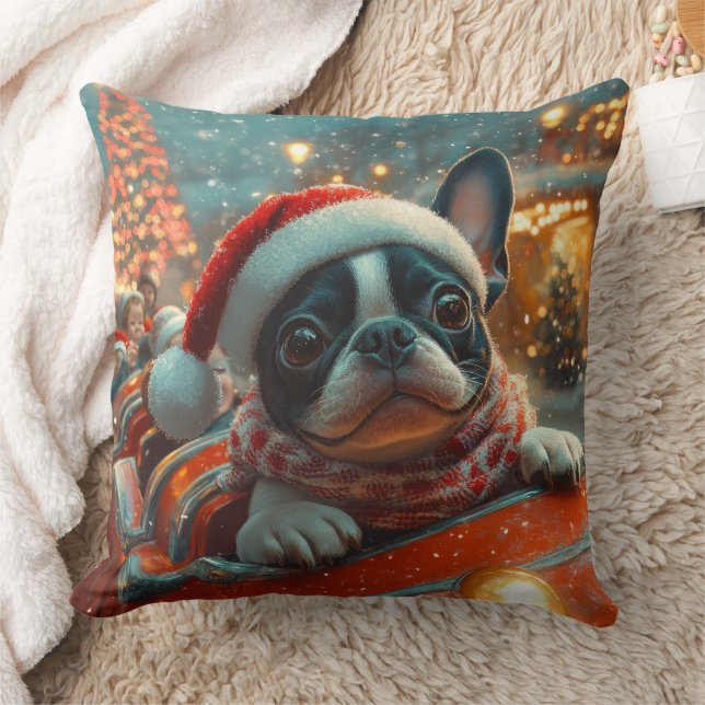 Boston Terrier Hund Rulltrappa Jul Kudde (Filt)