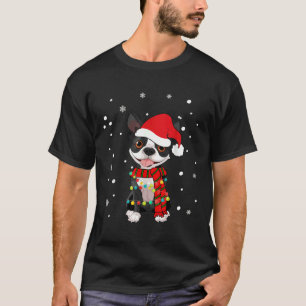 Boston Terrier Hund Santa Hat jul Hund Light T Shirt