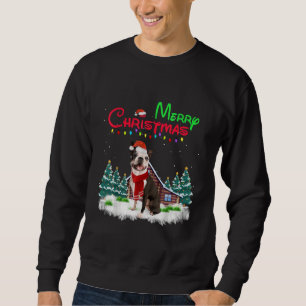 Boston Terrier Hund Santa Hat jul Ljus Lång Ärmad Tröja