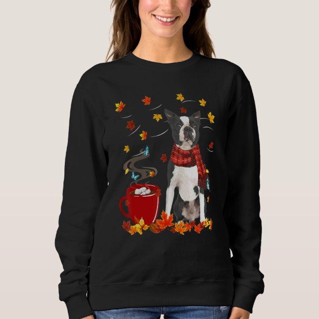 Boston Terrier Hund Scharf Höst Choklad Höst T Shirt (Framsida)