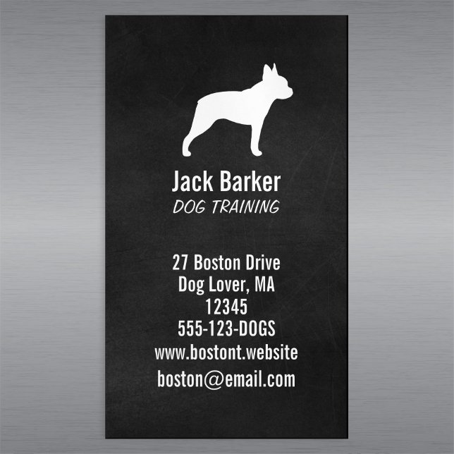 Boston Terrier Hund Silhouette Lodrät Visitkortmagnet (Skapare uppladdad)