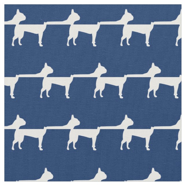 Boston Terrier Hund Silhouette Pet Navy Blue Tyg (Närbild)