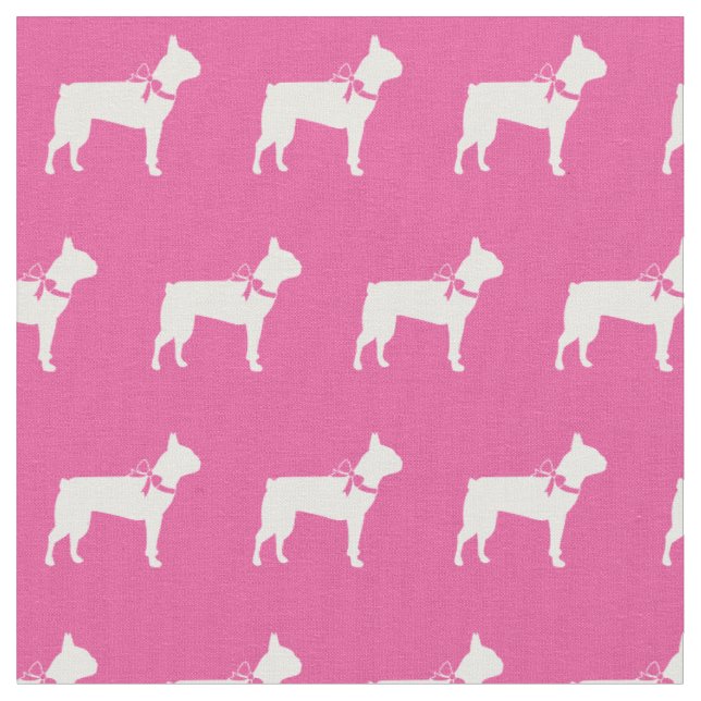 Boston Terrier Hund Silhouette Pet rosa Tyg (Närbild)