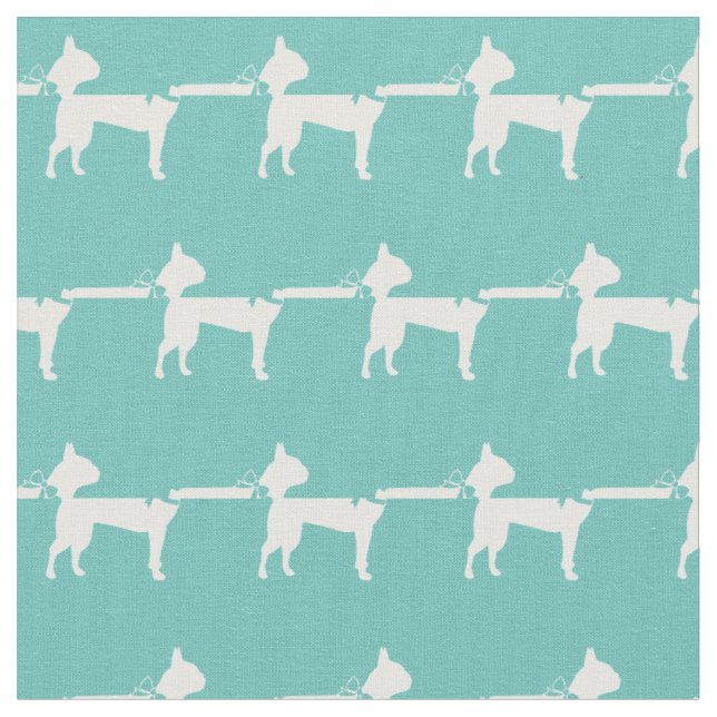 Boston Terrier Hund Silhuett Husdjur Teal Tyg (Närbild)