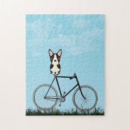 Boston Terrier Hund Sitta på Vintage Bicycle  Pussel