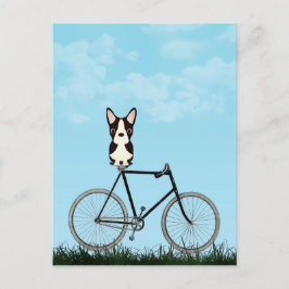 Boston Terrier Hund Sitta på Vintage Bicycle Vykort