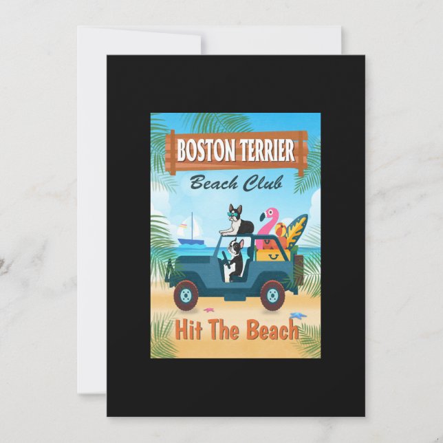 Boston Terrier Hund Slå Beach Funny Driving Car Tack Kort (Framsida)