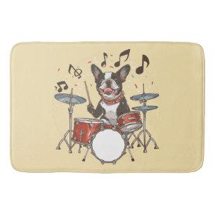 Boston Terrier Hund som spelar trummor Badrumsmatta