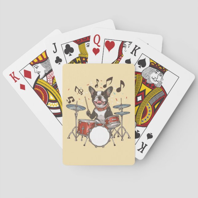 Boston Terrier Hund som spelar trummor Casinokort (Baksidan)