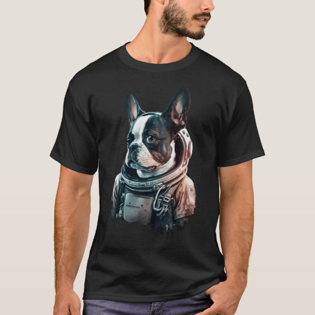 Boston Terrier Hund Space Astronaut T Shirt (Framsida)
