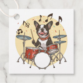 Boston Terrier Hund spelar Drums Gåvor Etiketter