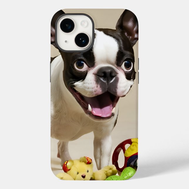 Boston Terrier Hund spelar med Leksak (Baksida)