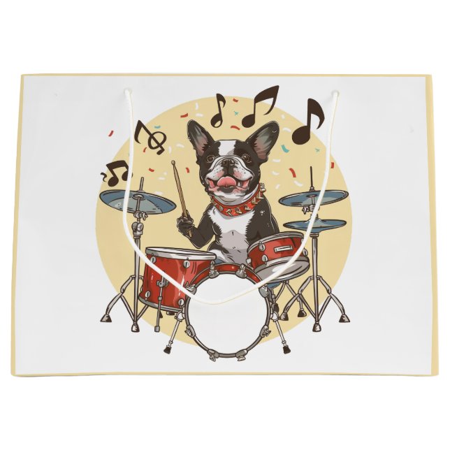 Boston Terrier Hund Spelar Trummor (Framsidan)