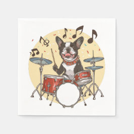 Boston Terrier Hund Spelar Trummor Pappersservett