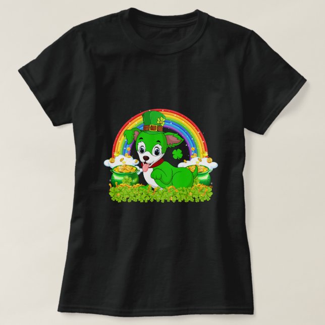 Boston Terrier Hund St patricks day Irish Shamrock T Shirt (Design framsida)