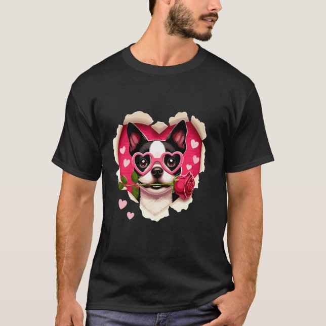 Boston Terrier Hund Sunglasses Kärlek Ro Heart Val T Shirt (Framsida)