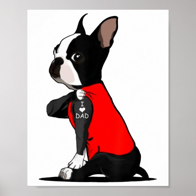 Boston Terrier Hund Tattoo I Kärlek Pappa Funny Fa Poster (Framsidan)