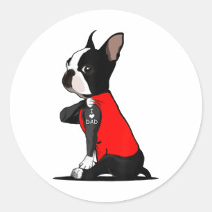 Boston Terrier Hund Tattoo I Kärlek Pappa Funny Fa Runt Klistermärke
