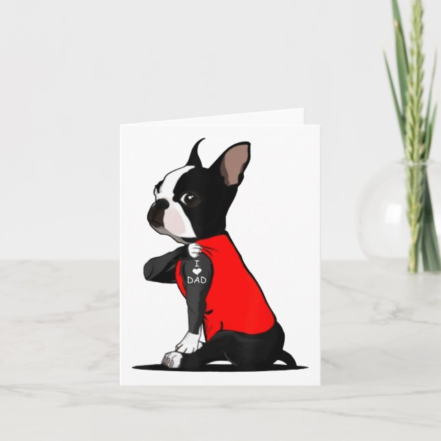 Boston Terrier Hund Tatuering Jag älskar Pappa Rol Kort (Framsida)