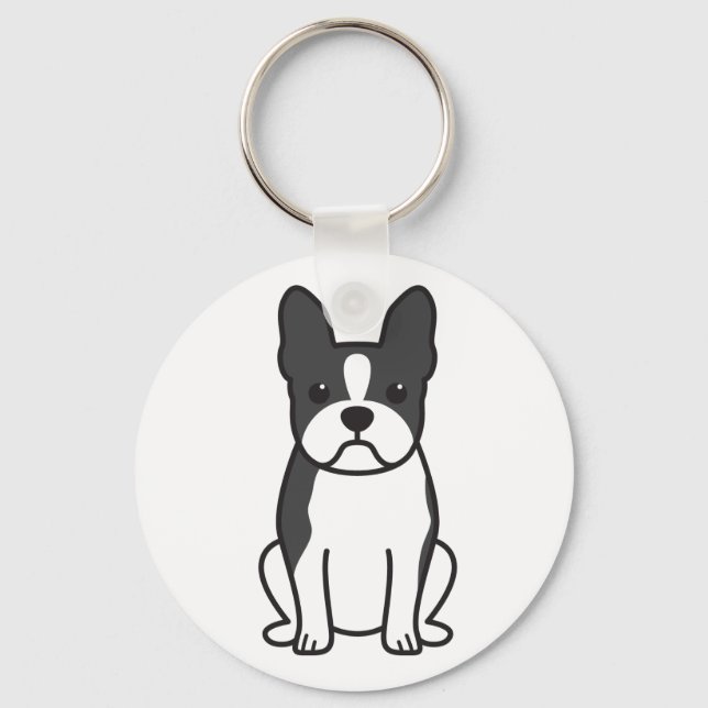 Boston Terrier Hund Tecknad Nyckelring (Framsida)