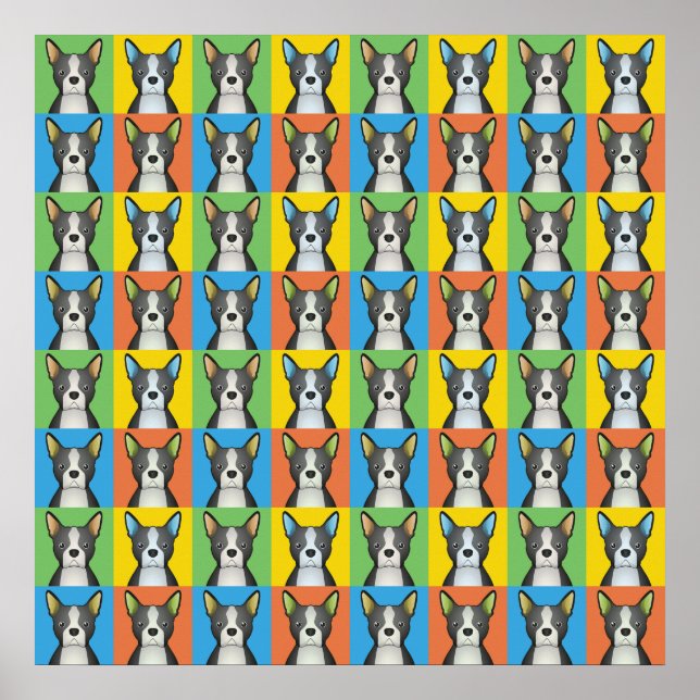 Boston Terrier Hund Tecknad Pop-Art Poster (Framsidan)