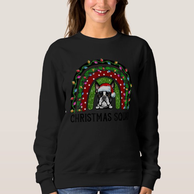Boston Terrier Hund Träd jul Ljus Julafton Squa  T Shirt (Framsida)
