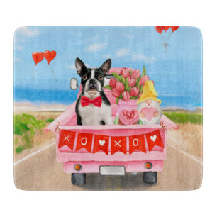 Boston Terrier Hund Valentine Day Lastbil Hearts