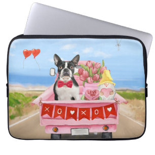 Boston Terrier Hund Valentine Day Lastbil Hearts Laptop Fodral