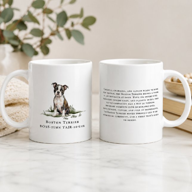 Boston Terrier Hund Vattenfärg Ras Citat Kaffemugg (Skapare uppladdad)