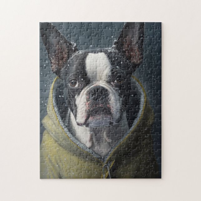 BOSTON TERRIER Hund Vinter Pussel (Vertikal)
