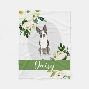 Boston Terrier Hund vit personlig, vattenfärg Fleecefilt