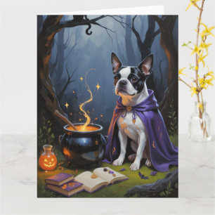 Boston Terrier Hund Whimsical Halloween-målning Kort
