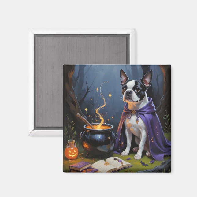 Boston Terrier Hund Whimsical Halloween-målning Magnet (Front/Back)