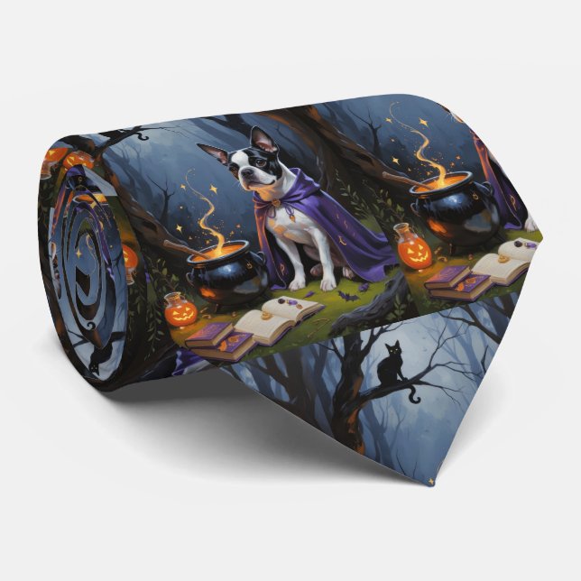Boston Terrier Hund Whimsical Halloween-målning Slips (Rullad)