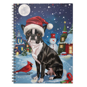Boston Terrier Hund Winter Wonderland jul Joy Anteckningsbok
